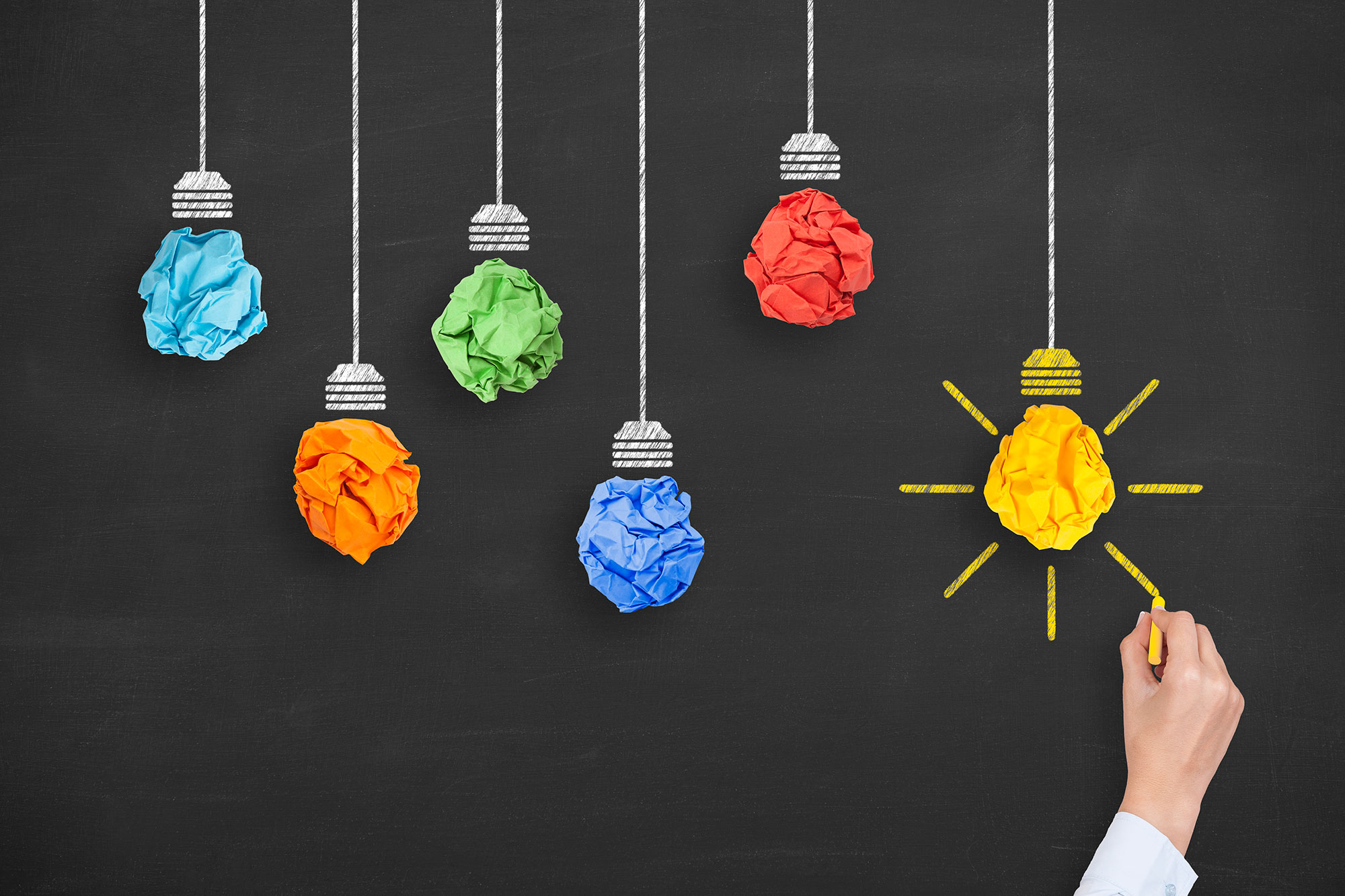 concept image of an idea and innovation with a light bulb